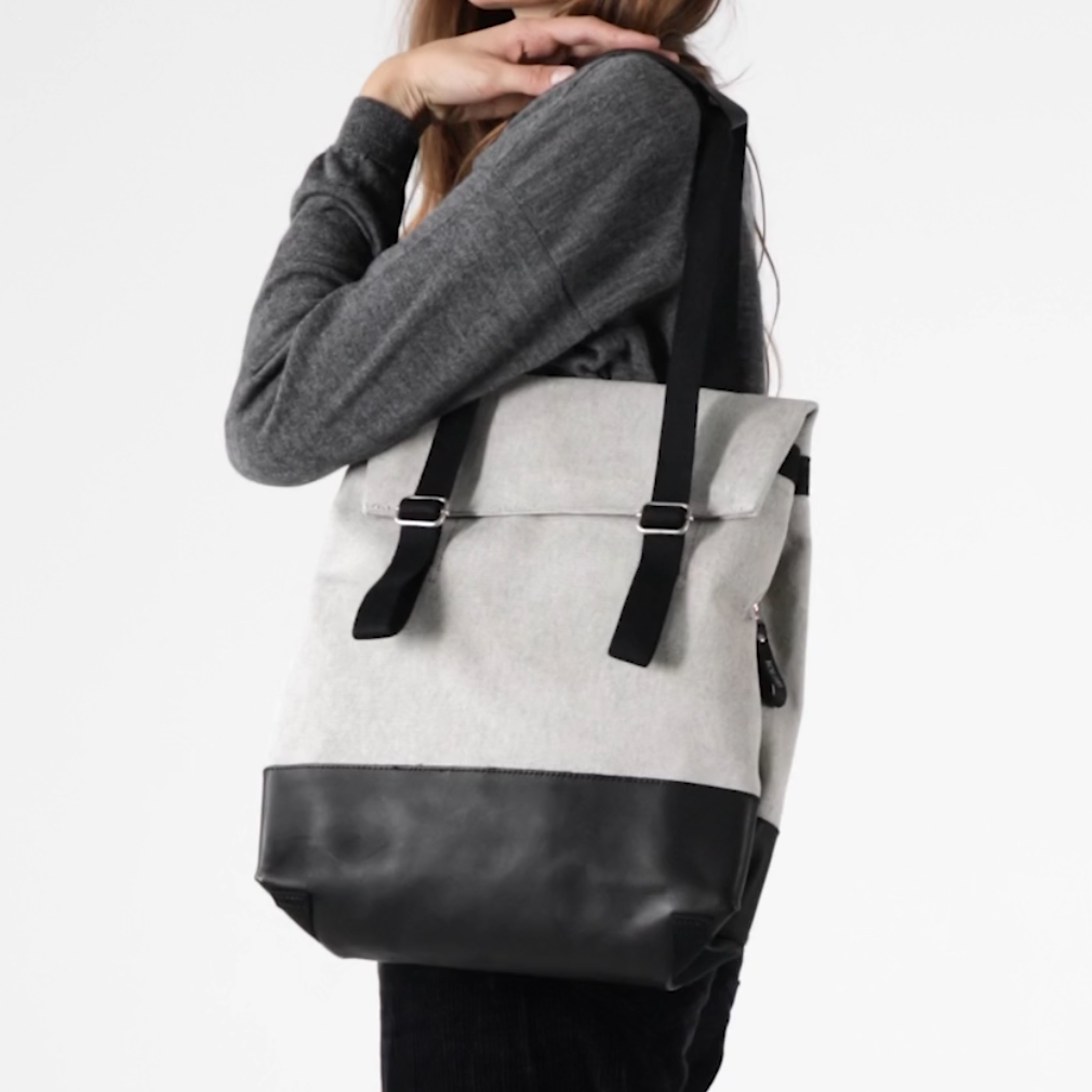 Small Tote Raw Blend Natural Leather Canvas