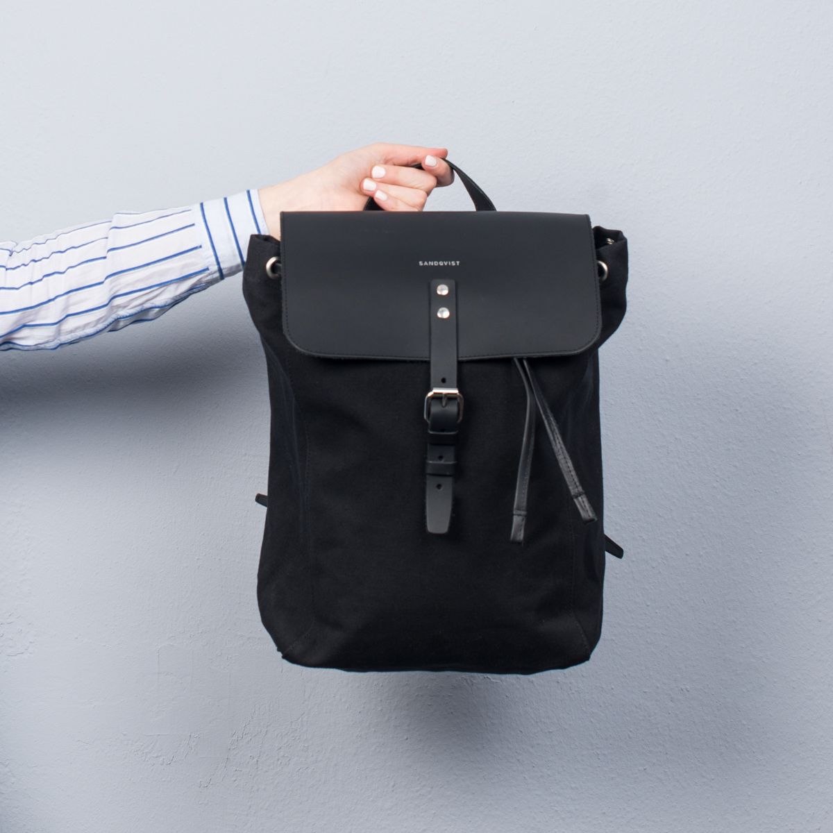 Sandqvist Alva Canvas & Leather Backpack in Black