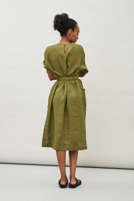 Maska - Opal Linen Dress - Avocado Green