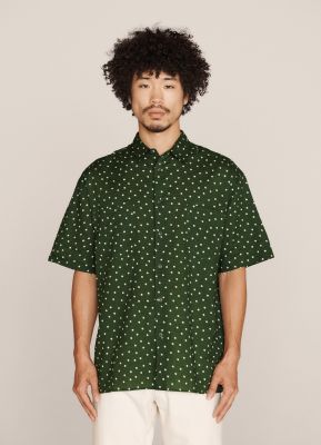 YMC Mitchum Cotton Dot Print Seersucker Shirt Green