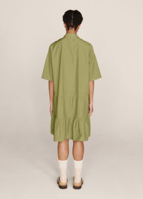YMC Luna Cotton Silk Garment Dye Short Sleeved Dress Olive