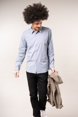 Kitchener Items - Camicia Uomo Shirt Tipo Lino & Fine Blue