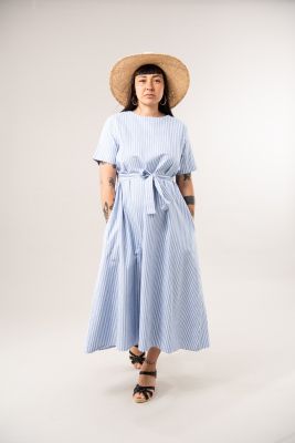 Kitchener Items Abito Lunga Dress -Bianco & Viola Blue