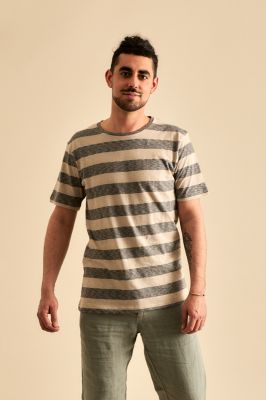 Kitchener Items - Ethan SS Stripe Slub T-shirt String & Blue Graphite