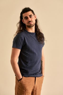 Kitchener Items - Linus Leftright Stripe T-Shirt Dark Sapphire