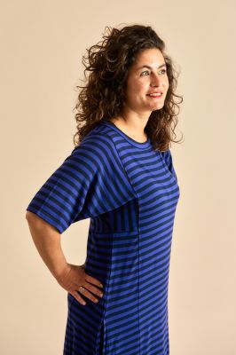 Kitchener Items - T-Shirt Dress Stripe Dark Sapphire & Blue Ribbon