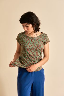 Kitchener Items - Amy Bamboo Print-Tee Paper Planes - Gingerbread & Turquoise