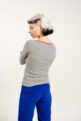 Kitchener Items - Doobie Inter Stripe Long Sleeve Top - Black & Off White