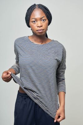 Kitchener Items - Jane Bat 3/4 Sleeve Striped Top Dark Sapphire & Cinder