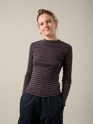 Kitchener Items - Elodie Stripe Long Sleeve Dark Sapphire & Seal Brown
