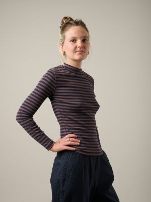Kitchener Items - Elodie Stripe Long Sleeve Dark Sapphire & Seal Brown