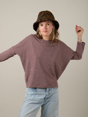 Kitchener Items - Jane Bat 3/4 Sleeve Striped Top Fudge & Cinder