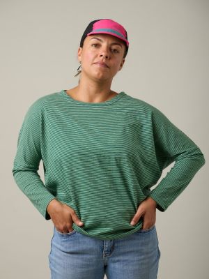 Kitchener Items - Jane Bat 3/4 Sleeve Striped Top Deep Teal & Jade