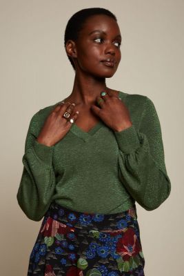 King Louie V Neck Bell Sleeve Top Lapis Kale Green