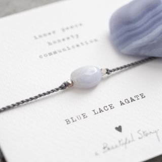 A Beautiful Story - Gemstone Card Blue Lace Agate Silver Bracelet 