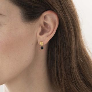 A Beautiful Story - Mini Coin Black Onyx Gold Earrings 