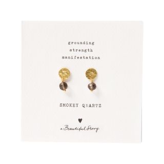 A Beautiful Story - Mini Coin Smokey Quartz Gold Earrings 