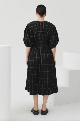 Kowtow Etel Wrap Dress Black Grid