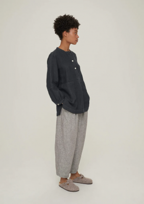 TOAST Space Check Linen Trousers - Chalk Slate
