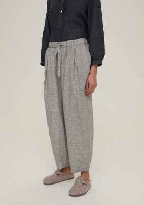 TOAST Space Check Linen Trousers - Chalk Slate