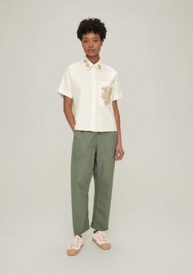 TOAST Panelled Cotton Linen Trousers - Celadon Green