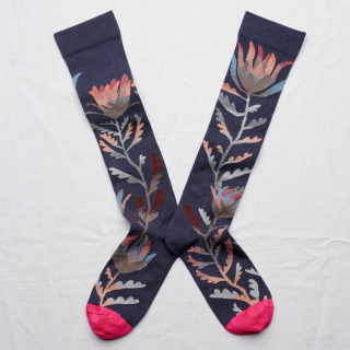 Bonne Maison Socks Knee High Flower Slate 