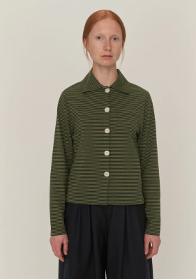 TOAST Stripe Cotton Jersey Shirt - Olive/Black
