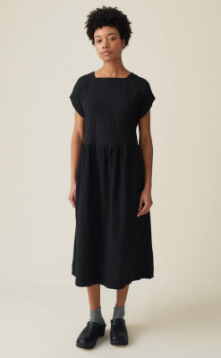 TOAST Square Neck Crinkled Cotton Dress - Black 