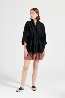 MASKA - Vira Kimono Wrap Linen Jacket - Black