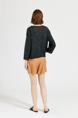 MASKA - Lily Boxy Silk Linen Sweater - Antracite Melange