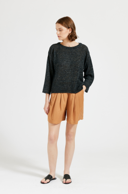 MASKA - Lily Boxy Silk Linen Sweater - Antracite Melange