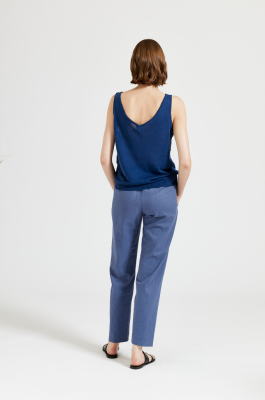 MASKA - Cassia Sleeveless Linen Silk Top - Indigo