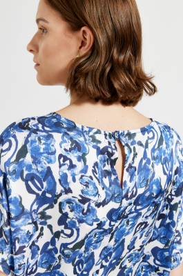 MASKA - Elli Printed Dolman Sleeve Satin Top - Garden Blue