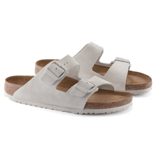 Birkenstock Arizona Soft Footbed Suede Leather Antique White - Womens