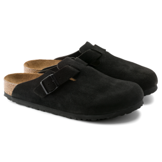 Birkenstock Boston Soft Footbed Suede Leather Black - Womens