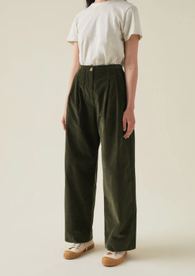 TOAST Pleated Organic Soft Cord Trousers - Tent Green