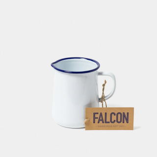Falcon Enamelware 1 Pint Jug - White with Blue Rim