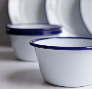 Falcon Enamelware 12cm Bowls Set of 4  - White with Blue Rim