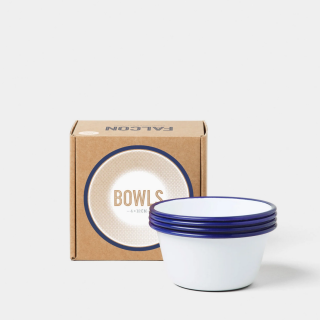 Falcon Enamelware 12cm Bowls Set of 4  - White with Blue Rim