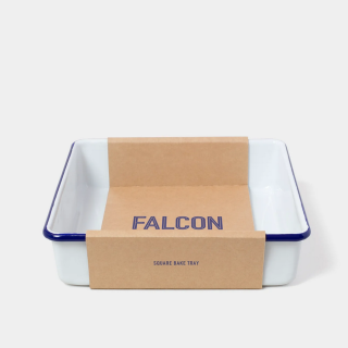 Falcon Enamelware Square Bake Tray - White with Blue Rim