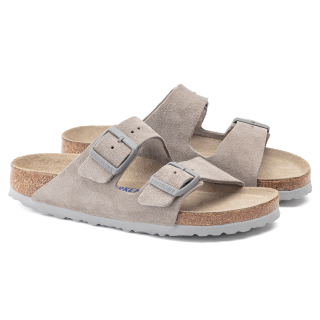 Birkenstock Arizona Soft Footbed Suede Leather Stone Coin - Mens