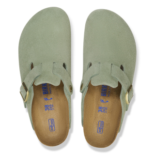 Birkenstock Boston Soft Footbed Suede Leather Green Tea - Womens
