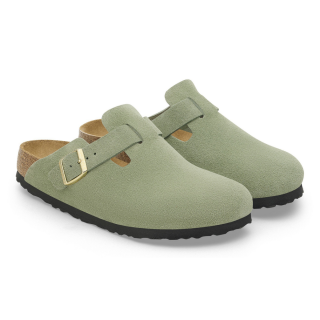 Birkenstock Boston Soft Footbed Suede Leather Green Tea - Womens