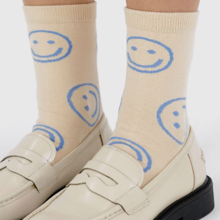 Baggu - Crew Sock Ecru Periwinkle Happy