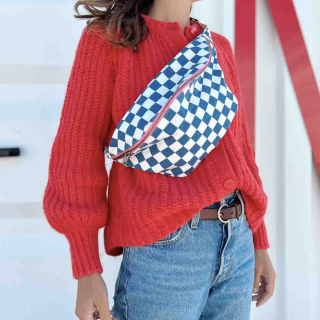 Rose in April - Banana Bag: Checkerboard Ecru / Blue Navy