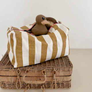 Rose in April - Vic Toiletry Bag: Rayures Ecru / Caramel 