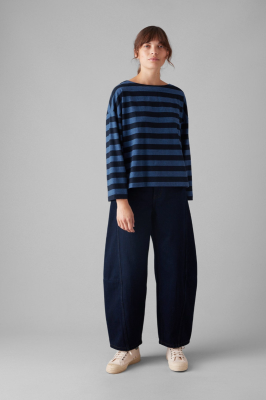 TOAST Pinwheel Stripe High Neck Tee - Double Blue