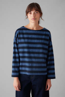TOAST Pinwheel Stripe High Neck Tee - Double Blue