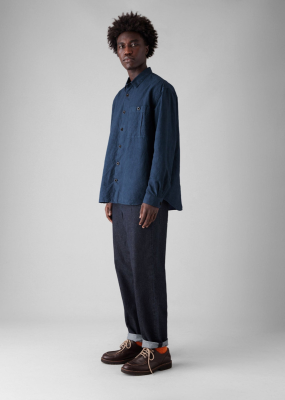 TOAST Garment Dyed Stripe Workwear Shirt - Engineer Blue
