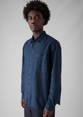TOAST Garment Dyed Stripe Workwear Shirt - Engineer Blue